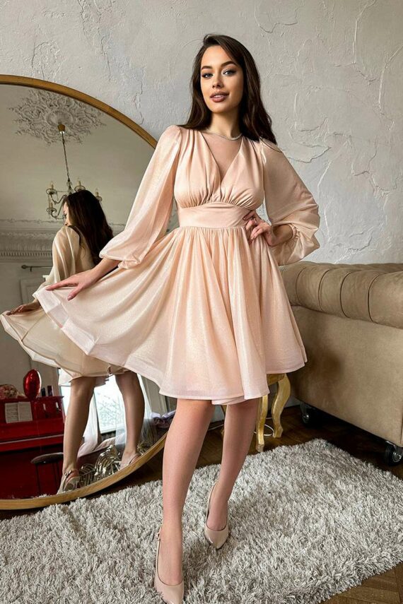 Коктейльна сукня перламутровий шифон 24001 Персикова