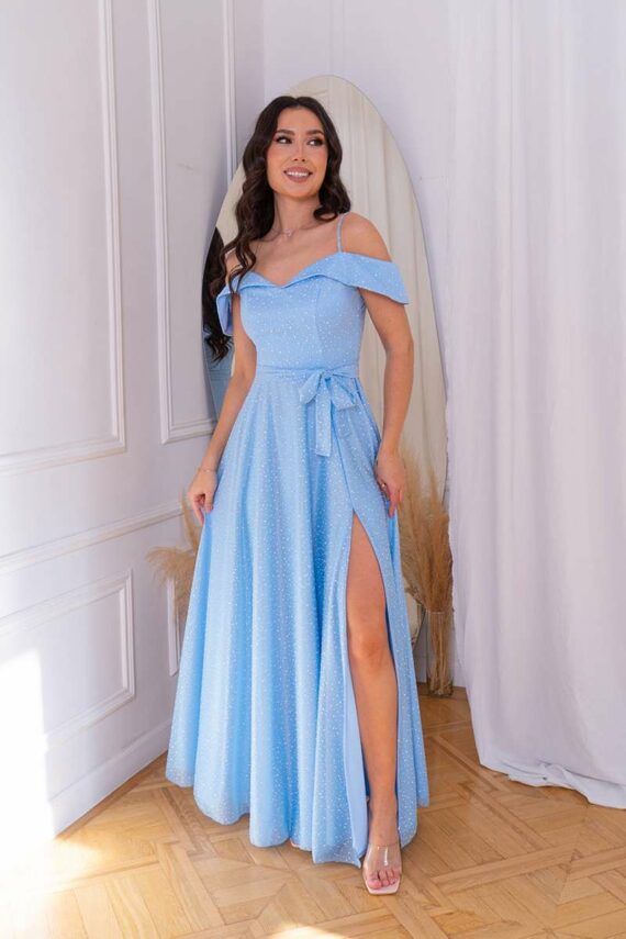 Вечірне сукня максі трикотаж 24012 Блакитне