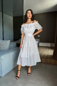 Літня Сукня Прошва Бавовна 22030 Молочна