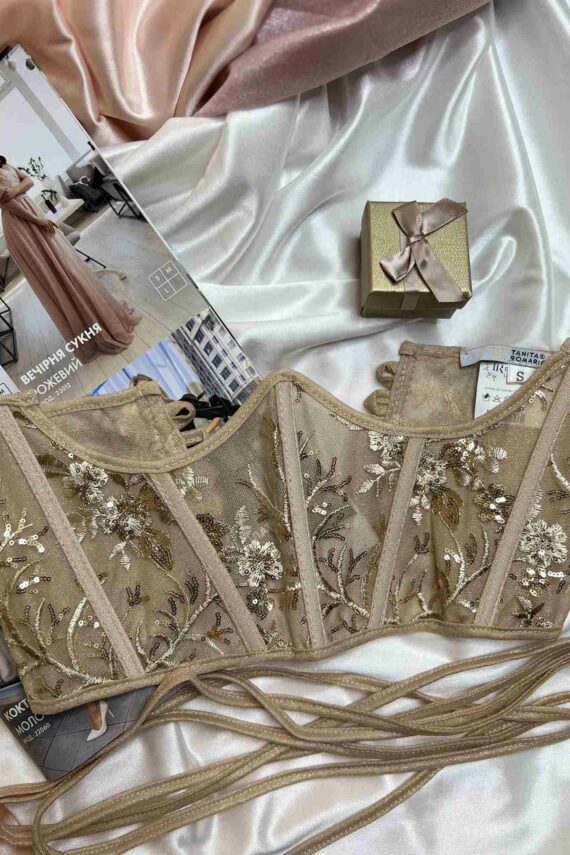 Корсет Вишивка Паєтка Шнурівка 24010 Бежевий