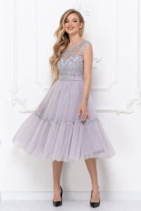 Коктейльна Сукня Атлас Гліттер 20065 Сіра