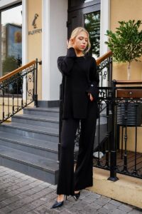 Брючний Костюм В'язаний Оверсайз 24506 Чорний