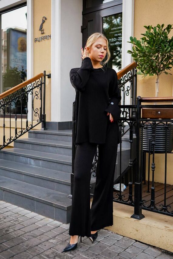 Брючний Костюм В'язаний Оверсайз 24506 Чорний