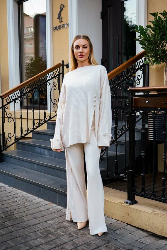 Брючний Костюм В'язаний Оверсайз 24506 Молочний