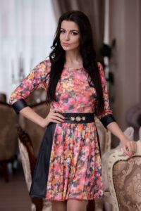 Коктейльна Сукня Сітка Екошкіра 5020 Коралова