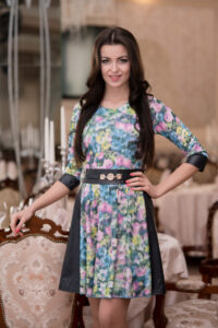 Коктейльна Сукня Сітка Екошкіра 5020 Блакитна