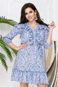 Літня сукня Штапель Рюші 21023 Блакитна