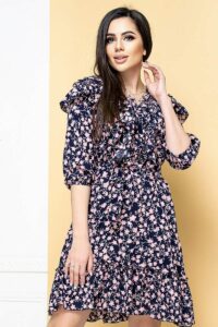 Літня сукня Штапель Рюші 21023 Синя