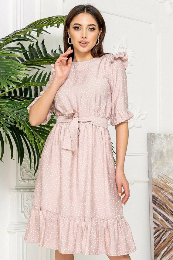 Літня Сукня Жатий Льон 21026 Пудра